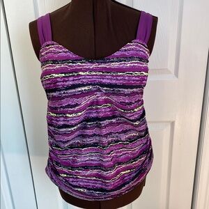 Penningtons Purple and Black Striped Swim Top
